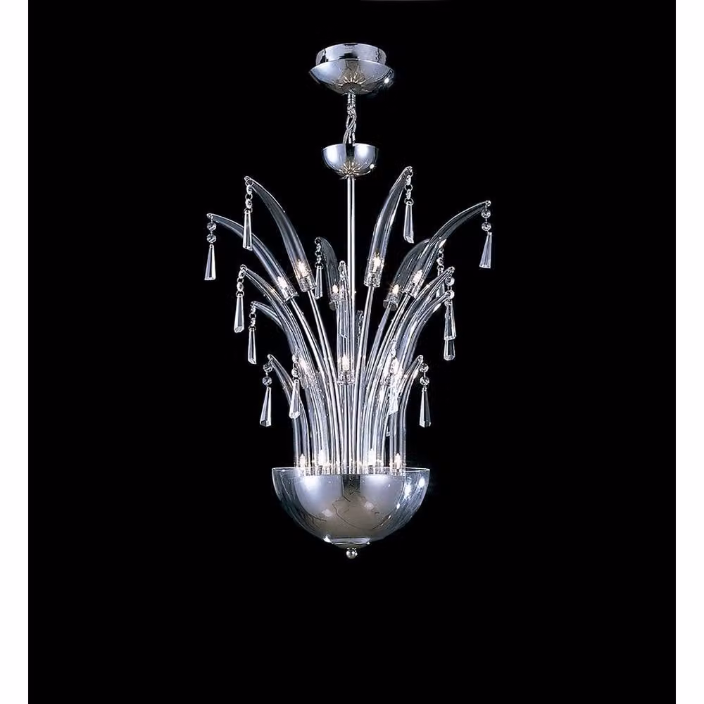 Netlighting Jasper Round Crystal Pendant Light in Chrome and Grey with 18 G4 Sockets – 2