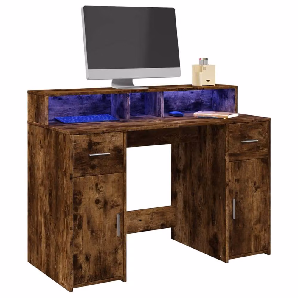 Berkfield Home Soft Gaming Desk with LED Lights in Smoked Oak Brown, W/D/H: 120 x 55 x 91 cm – 2