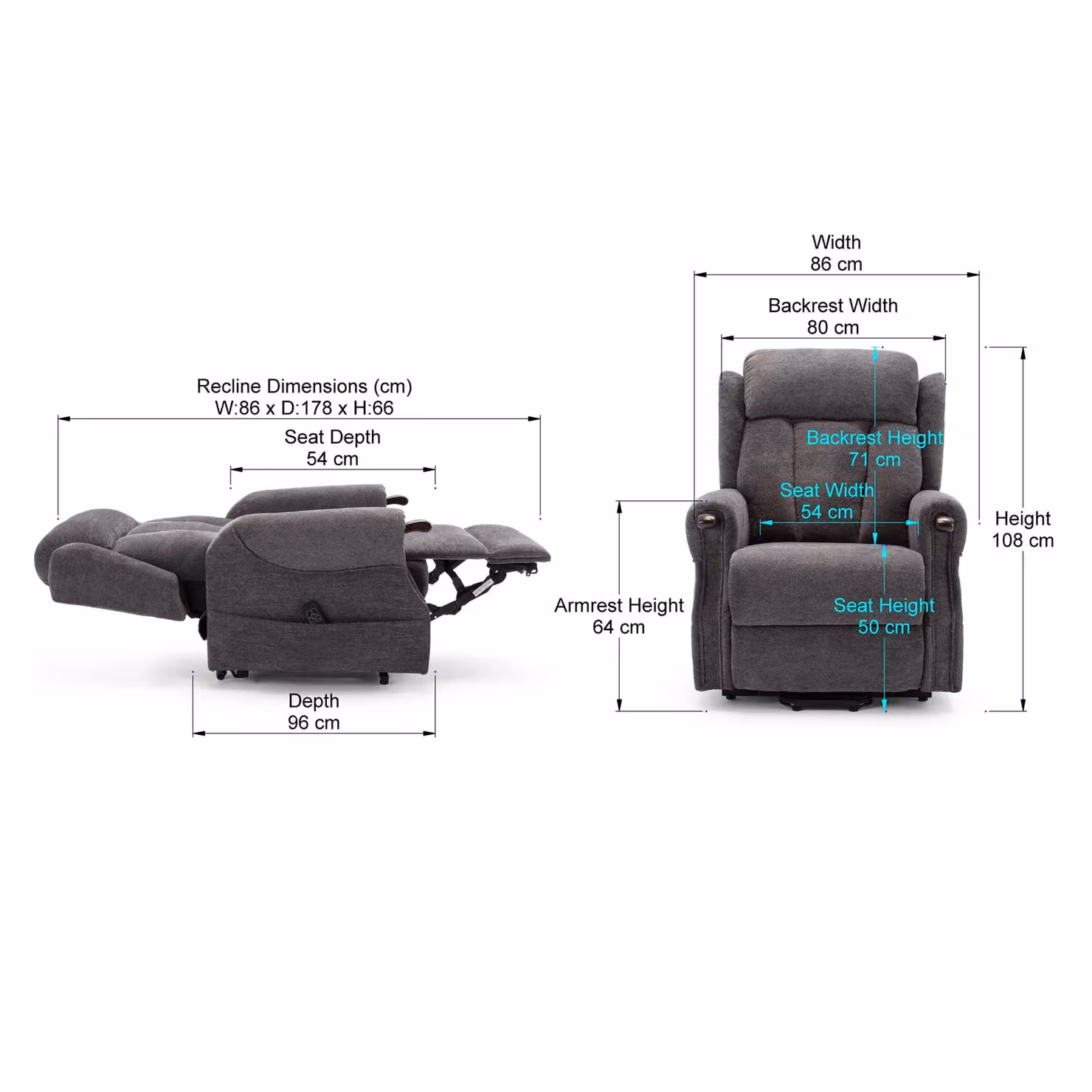 More4Homes Halton Fabric Heavy Duty Dual Motor Rise Recliner Lift Mobility Chair in Charcoal – 5