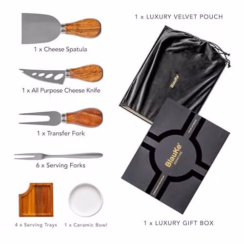 BlauKe Bamboo Cheese Board and Tool Set in Brown and Black, Diameter: 38 cm – 4