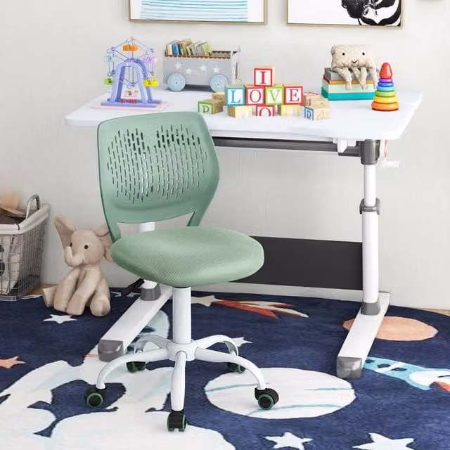 Costway Ergonomic Adjustable Childrens Study Chair in Green