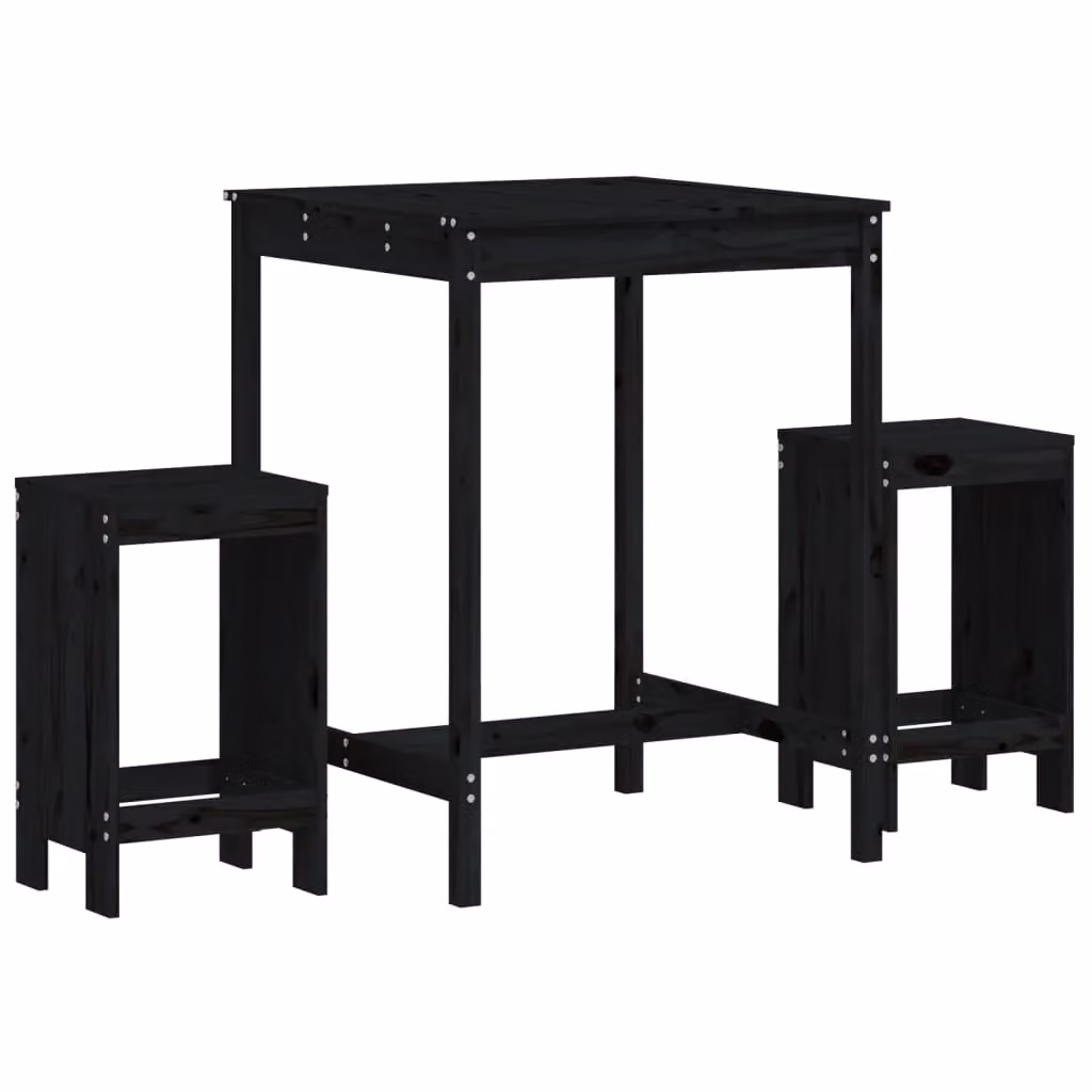 Berkfield Home 3 Piece Garden Bar Set in Black Solid Wood Pine – 2