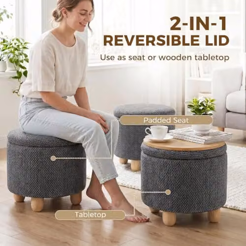 HOMCOM Cube Storage Ottoman Footstool in Grey, W/D/H: 38.5 x 38.5 x 38.5 cm – 4