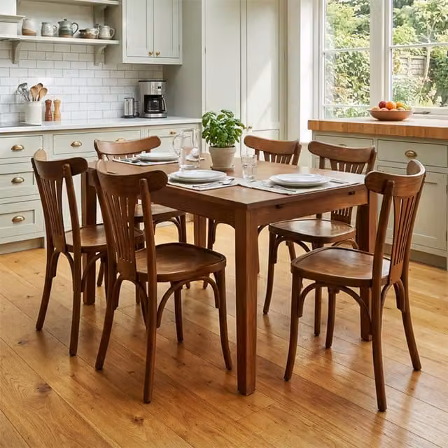 Pair of FDS Bentwood FanBack Dining Chairs in Antique Walnut Brown Rubberwood