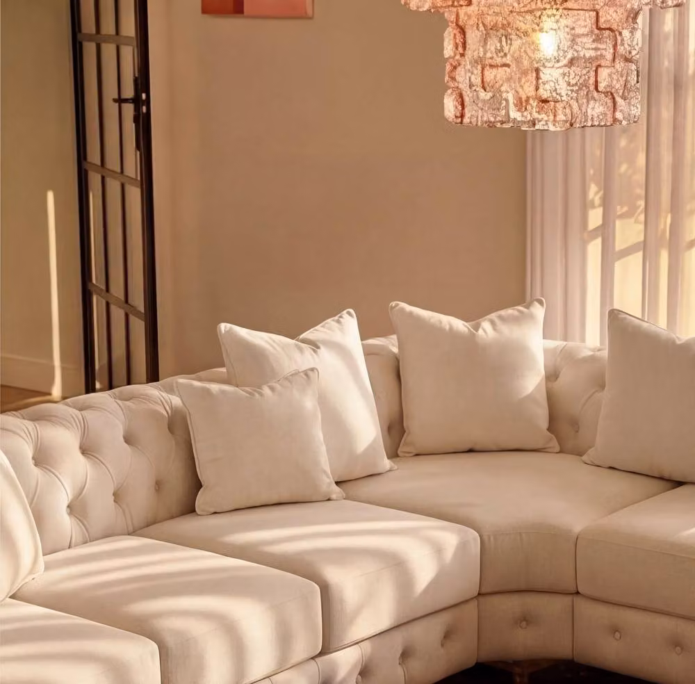 Sofaya Monaco Chesterfield 6 Seater Velvet Right Hand Corner Chaise Sofa in Beige – 2