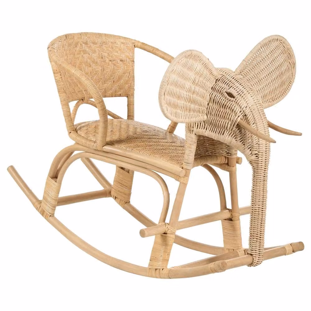 Wyld and Coco Kids Elephant Rocking Chair in Natural Beige Rattan – 2