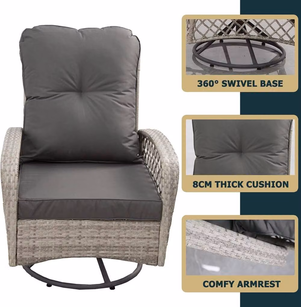 FURNITURE ONE Grey Rattan Patio Swivel Chair with Soft Cushion – 2