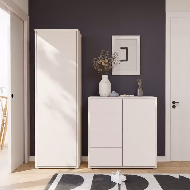Furniture To Go Alice Springs Modern Storage Unit with 4 Drawers and 1 Push-Open Door in Sand