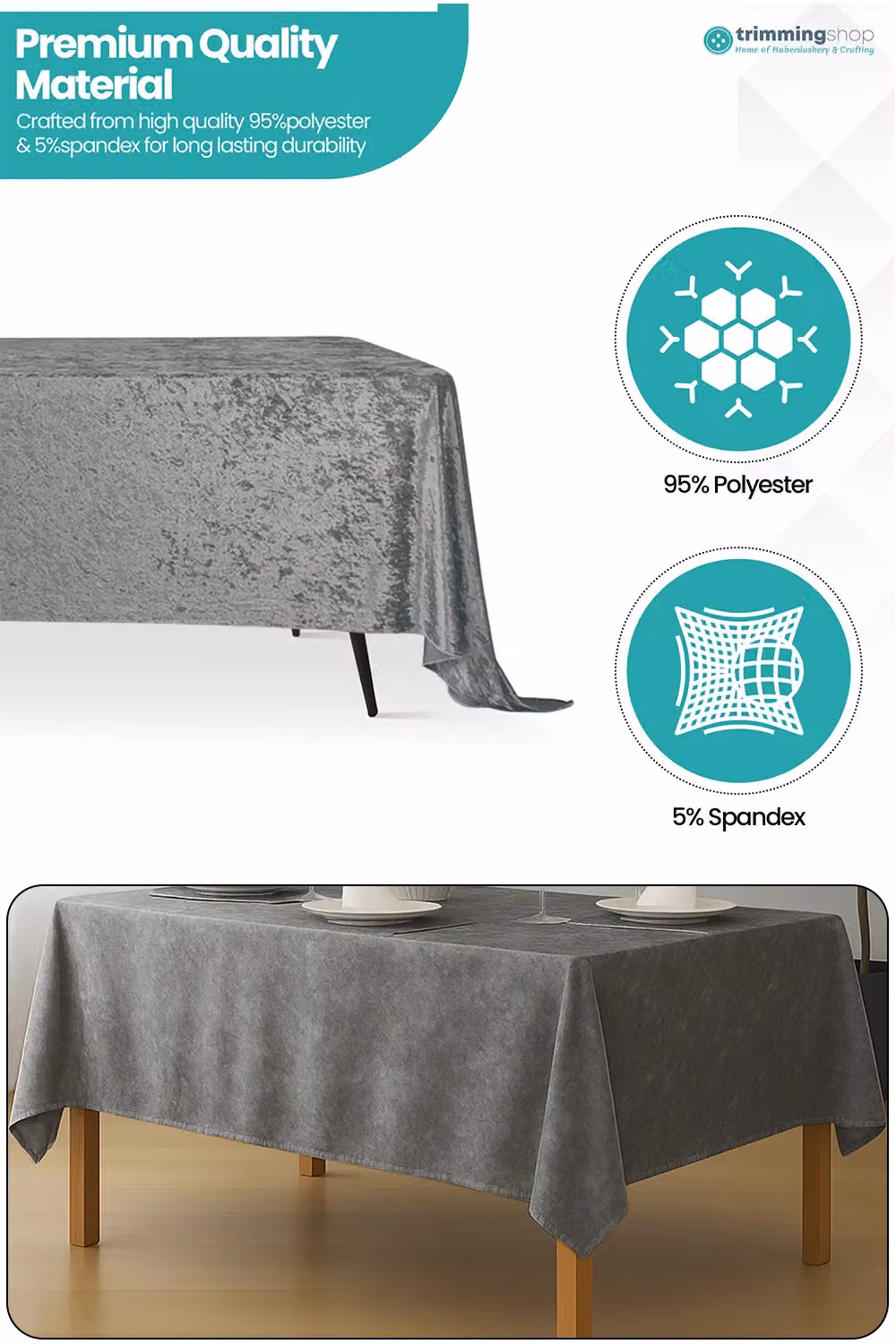 Neel Blue Diamond Velvet Rectangular Tablecloth in Blue and Silver, W: 177.8 cm x D: 177.8 cm x H: 177.8 cm – 2