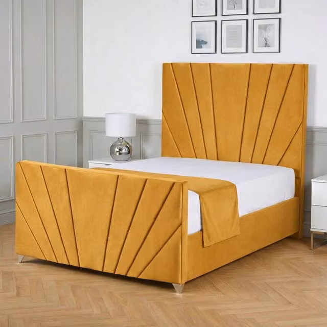 Living Comfort Bedz Lumina Upholstered Velvet Gas Lift Storage Bed in Yellow, W/D/H: 140 x 200 cm