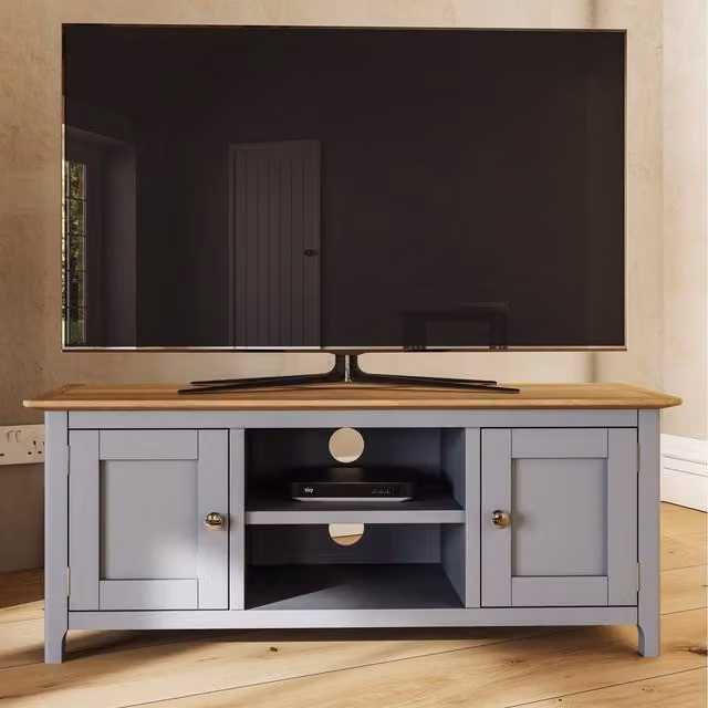FWStyle Grey Oak Effect 2 Door 1 Shelf TV Unit