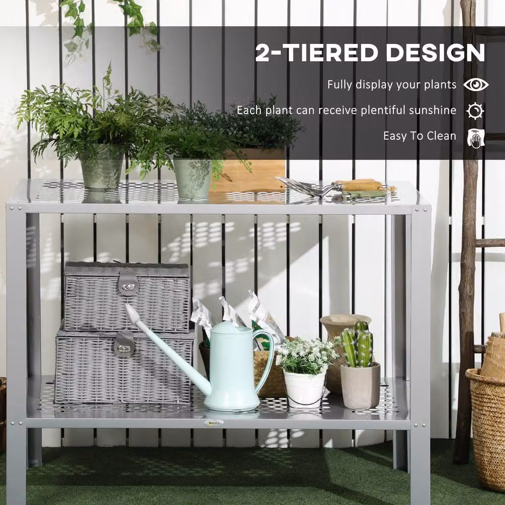 STILVORA 2-Tier Modern Metal Plant Stand in Silver, H 107 x W 81 x D 61 cm – 5