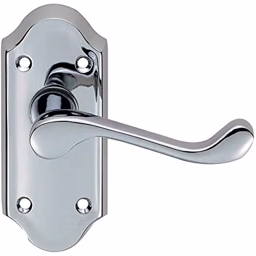 Loops Pair Victorian Scroll Lever on Short Latch Backplate in Polished Chrome, W: 112 mm x H: 48 mm