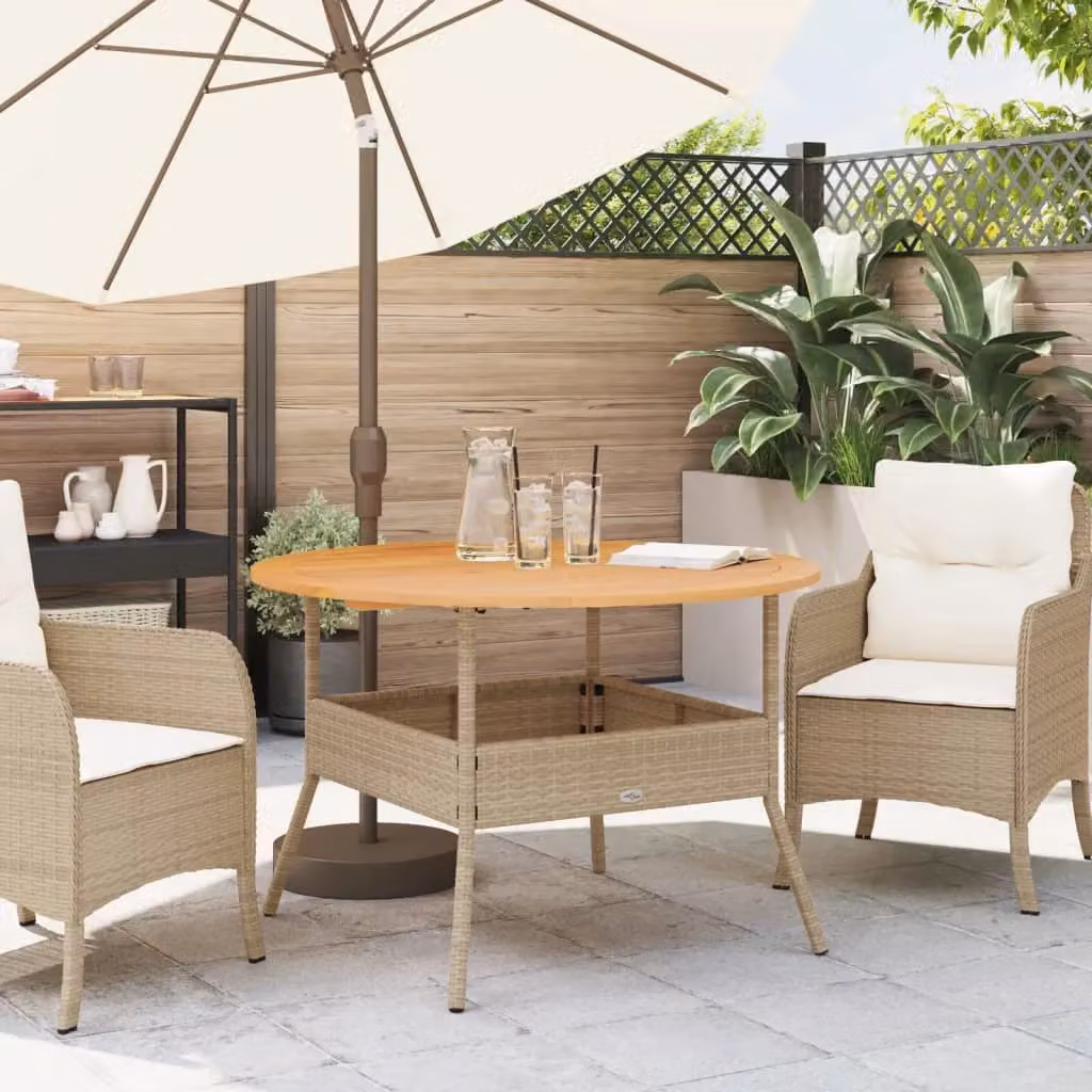 Berkfield Home Garden Table with Acacia Wood Top and Beige Poly Rattan, W: 110 cm, D: 71 cm – 3