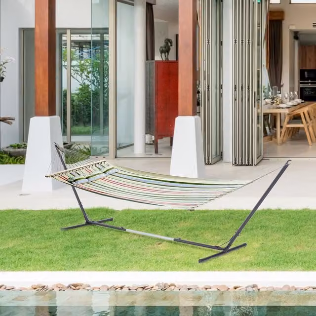 Outsunny Adjustable Black Metal Hammock Stand with Castors