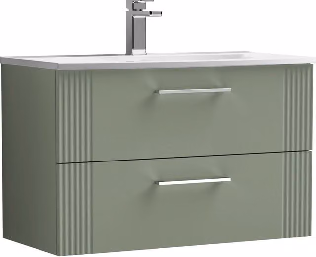 Balterley Wall Hung 2 Drawer Vanity Unit with Curved Basin, Satin Green, Width: 80 cm – 1