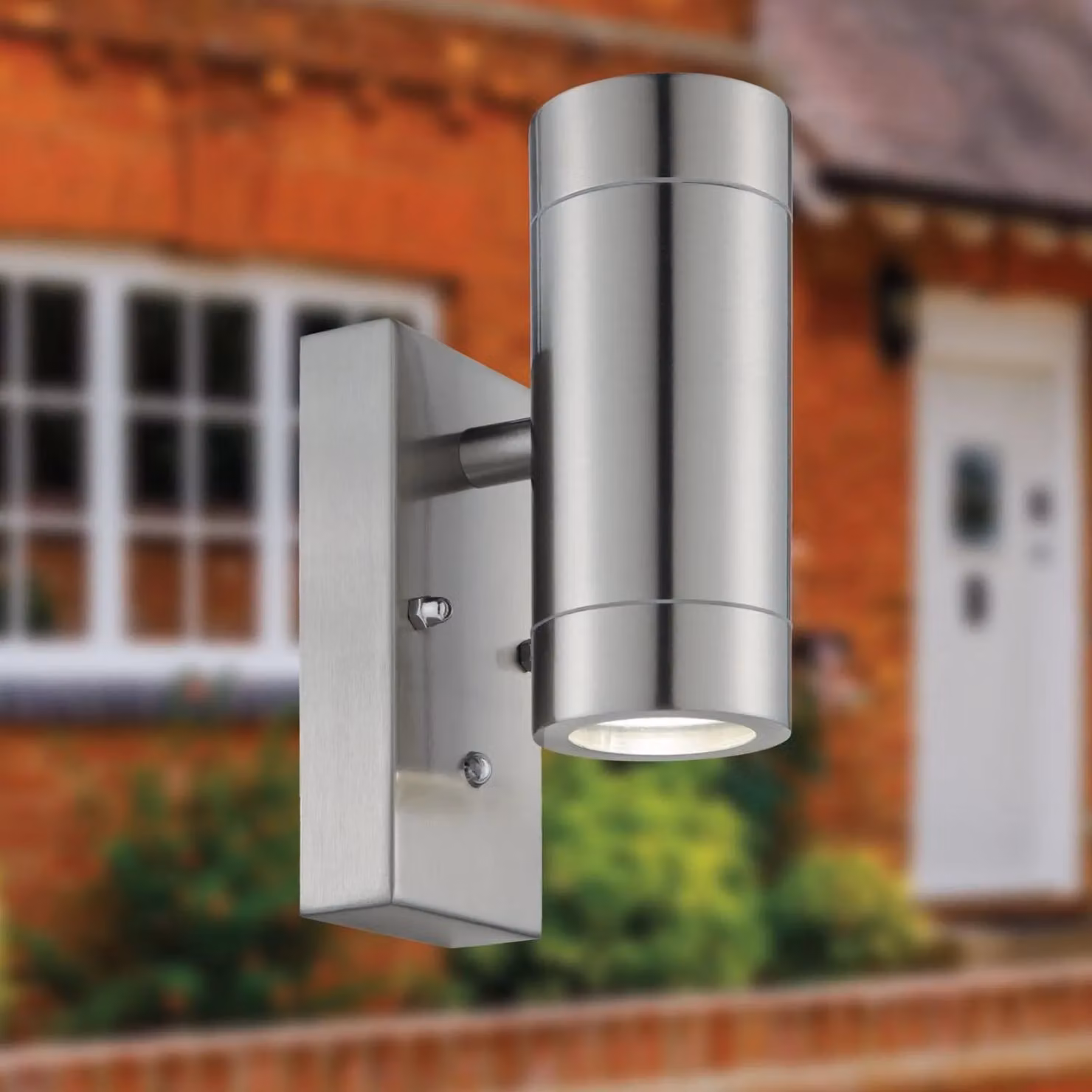 First Choice Lighting Blaze Stainless Steel Outdoor Up Down Wall Light with Dusk Sensor in Silver – 3