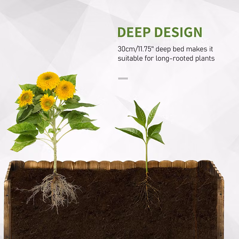 Outsunny Wooden Raised Bed Garden Planter, Brown, W: 100 cm, D: 40 cm, H: 30 cm – 6