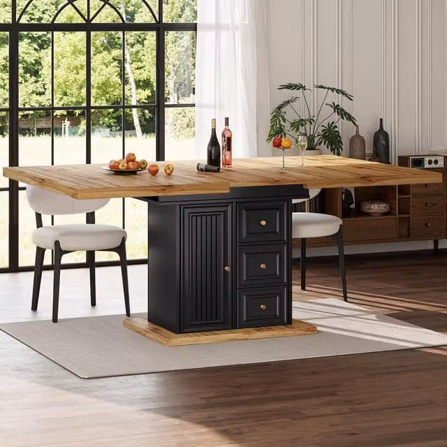 Aosom UK Black Concealed Telescopic Kitchen Table with High-Density MDF Tabletop and Leg Storage, W: 80 cm, D: 110 cm, H: 75 cm – 1
