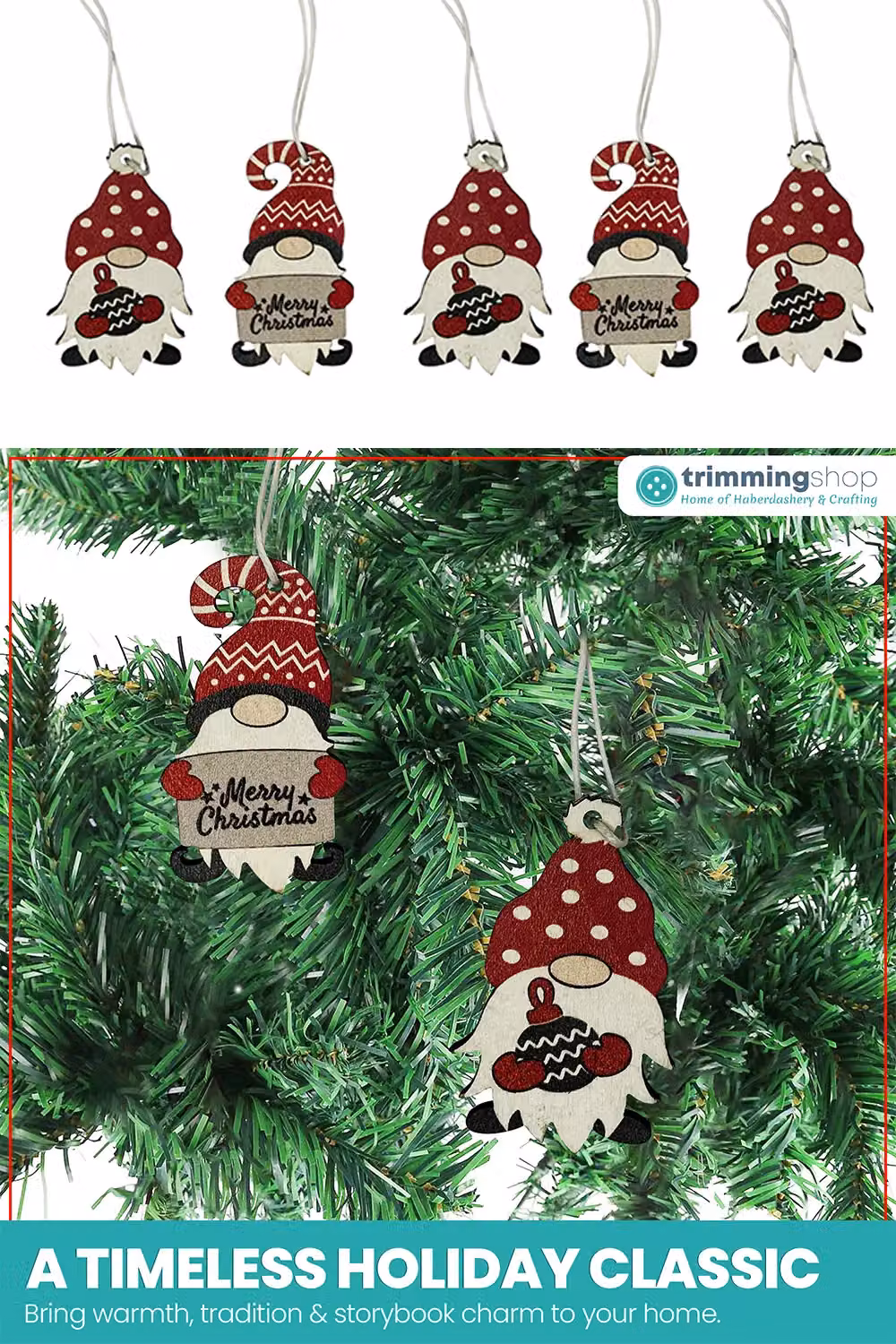 Neel Blue Rustic Wooden Christmas Tree Hanging Decorations with Red and White Gnome Ornaments and Merry Christmas Sign – 4
