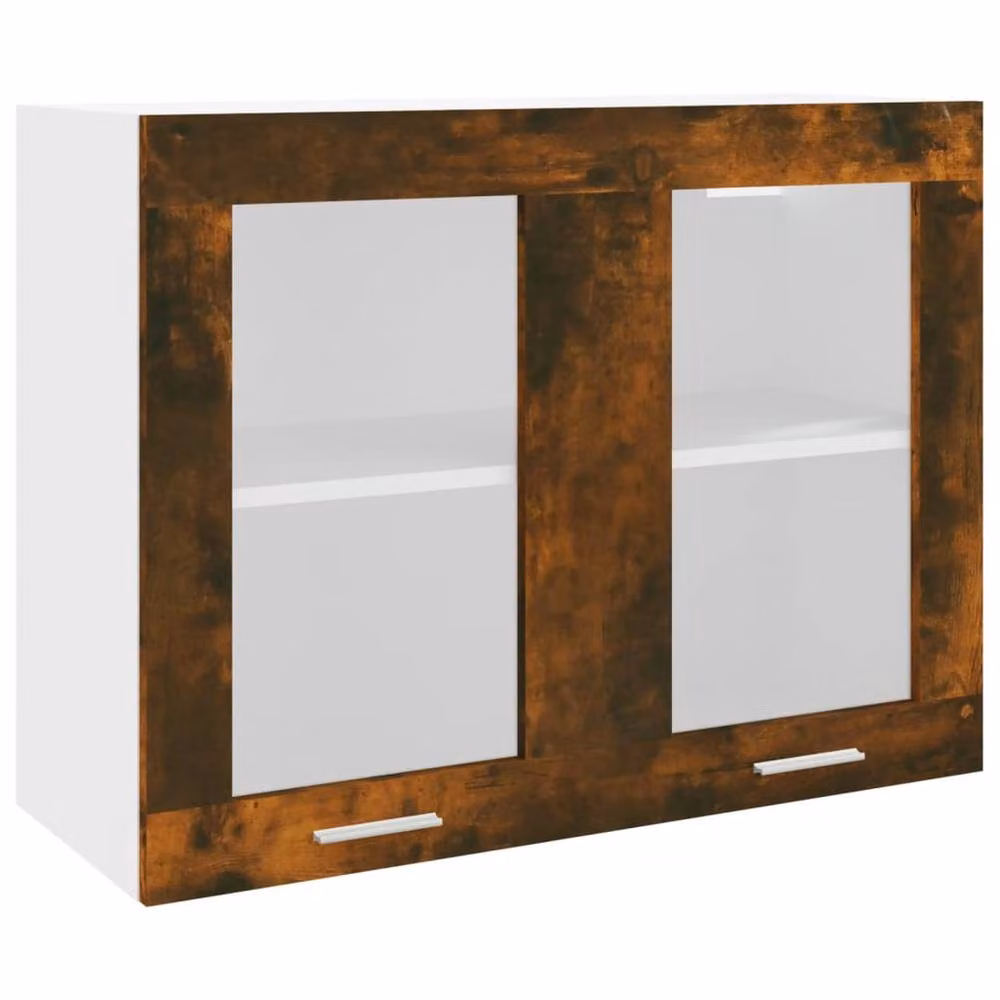 Berkfield Home Smoked Oak Hanging Glass Cabinet, Brown, W/D/H: 80 x 31 x 60 cm – 2