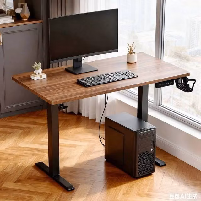 EONLION Electric Height Adjustable Standing Desk in Brown for Home Office, Width: 100 cm