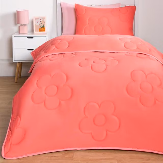 OHS Daisy Bedding Set in Coral with 7.5 TOG Coverless Duvet and Pillowcase, Single Size