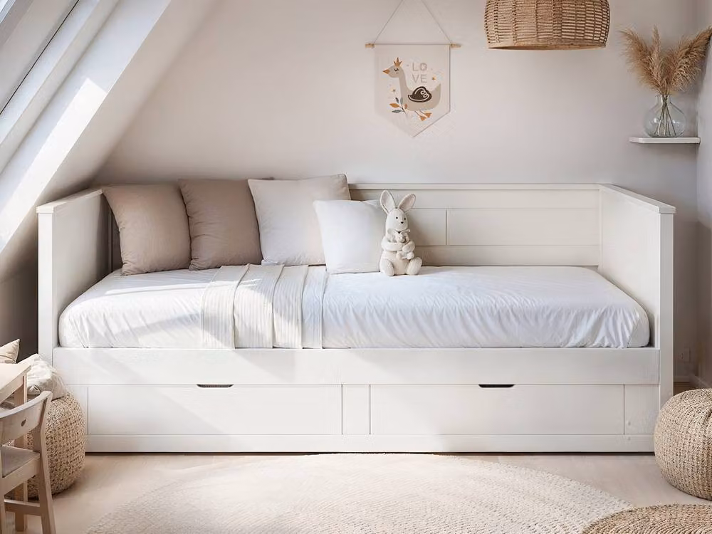 Noomi Iris Daybed with Trundle and Drawers in White, W/D/H: 200 x 90 x 100 cm – 2