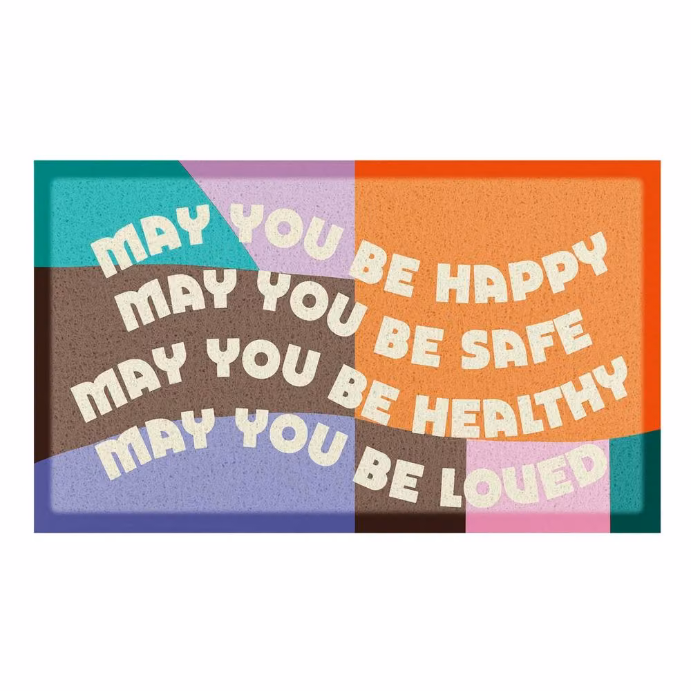 Artsy Mats Elizabeth Olwen May You Be Happy Indoor/Outdoor Doormat, Orange and Multicolour, W: 70 cm, D: 40 cm – 2
