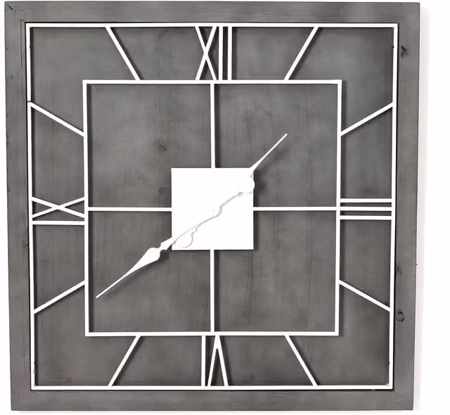 Love Lace Williston Grey Square Quartz Wall Clock in Silver and White – 1