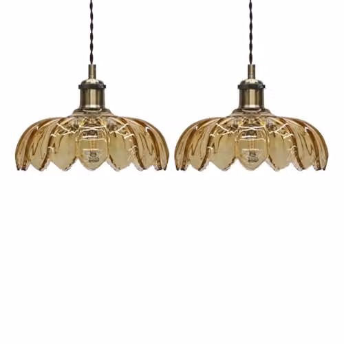 First Choice Lighting Alice Set of 2 Amber Floral Glass Easy Fit Pendant Shades – 4