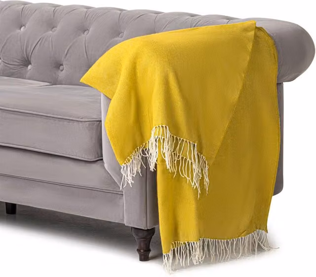 Luxury Living Polyacrylic Throw with Fringes in Green, White and Yellow, W/D/H: 150 x 125 cm – 1