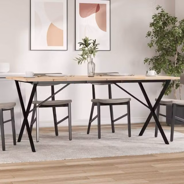 Berkfield Home X-Frame Rectangular Dining Table in Brown Solid Pine and Steel, W: 180 cm, D: 90 cm, H: 75.5 cm