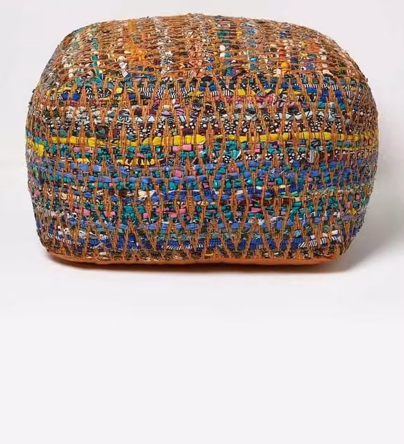 Homescapes Chindi Design Bean Filled Pouffe, Multicolour, W: 60 cm, D: 60 cm, H: 30 cm – 1