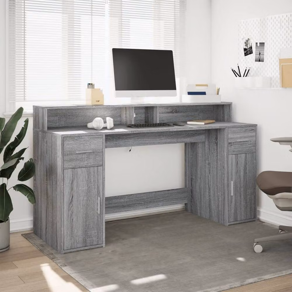 Berkfield Home Grey Sonoma Gaming Desk with LED Lights, W/D/H: 160 x 55 x 91 cm – 3