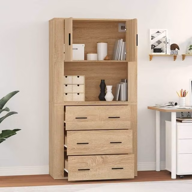 Berkfield Home Modern Sonoma Oak Highboard in Beige, W/D/H: 80 x 33 x 70 cm – 1