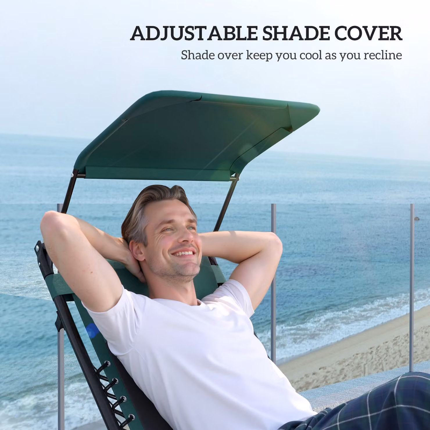 Outsunny Zero Gravity Lounger Chair in Green with Sun Canopy, Adjustable Headrest and Cup Holders – 5
