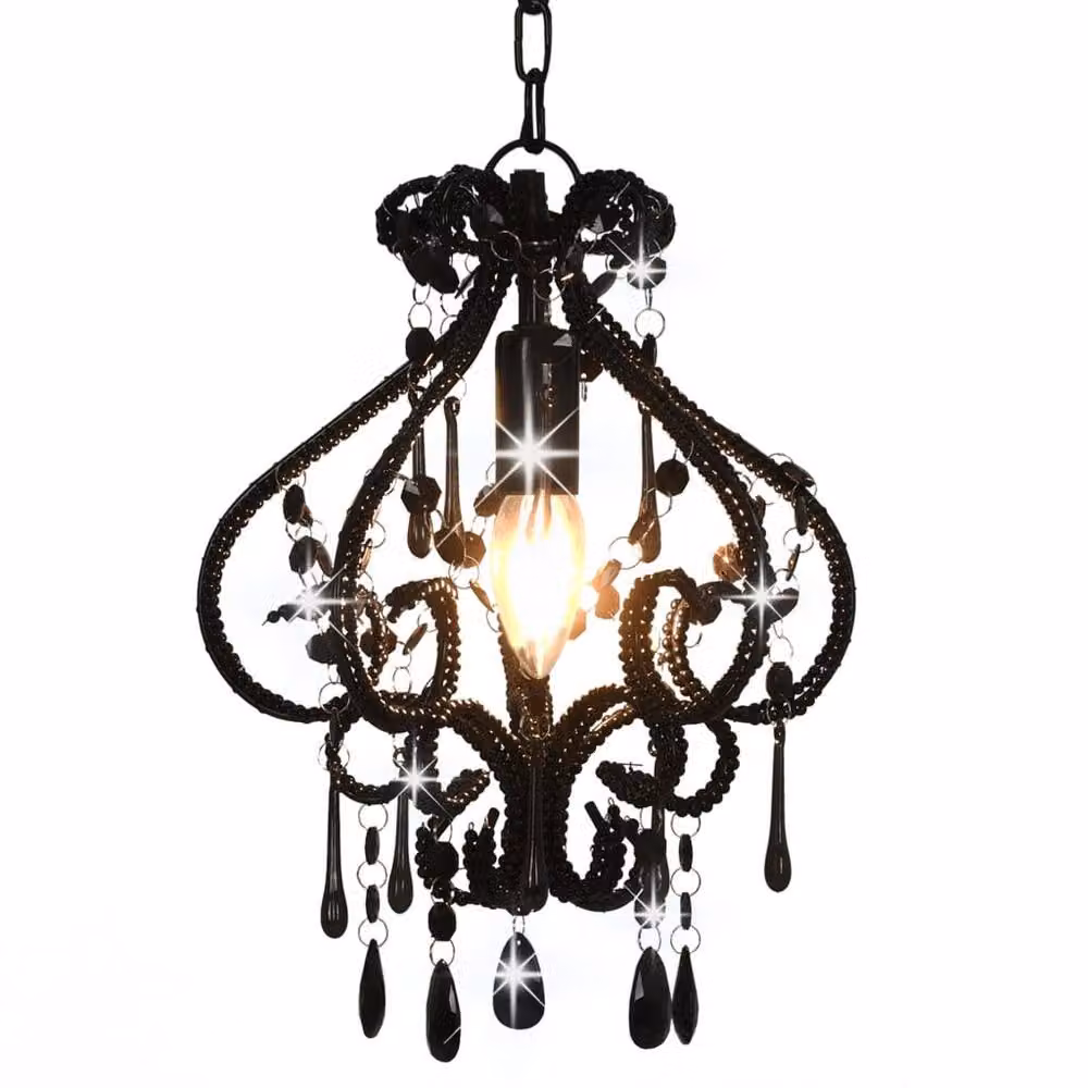 Berkfield Home Beautiful Round Black Ceiling Lamp with Beads and E14 Socket – 2