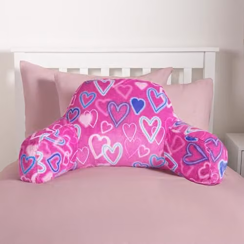 OHS Pink Fleece Heart Cuddle Cushion for Kids with Backrest and Arms, W/D/H: 45 x 45 x 30 cm – 1