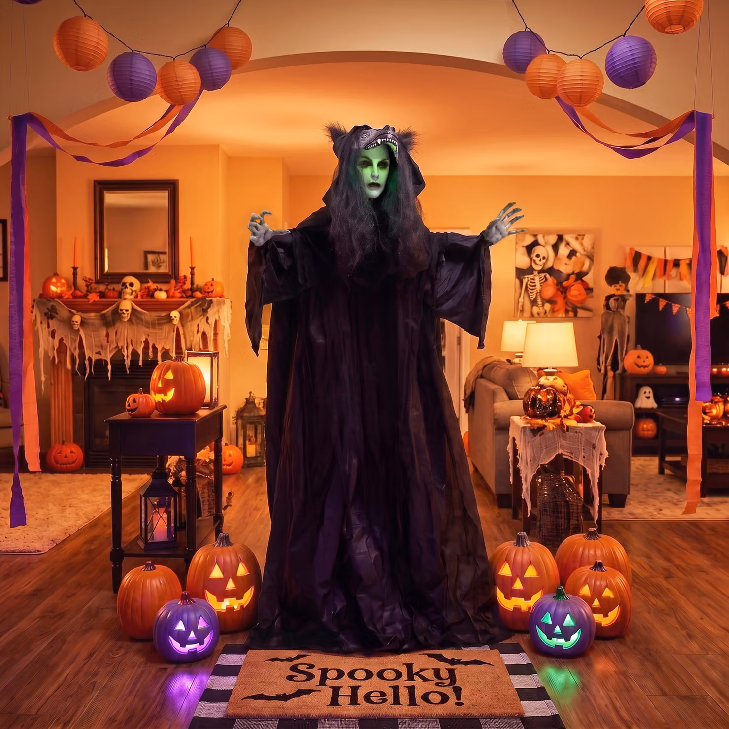HOMCOM Life Size Animated Ghost with Werewolf Mask Halloween Animatronic Decoration, Height: 170 cm – 3