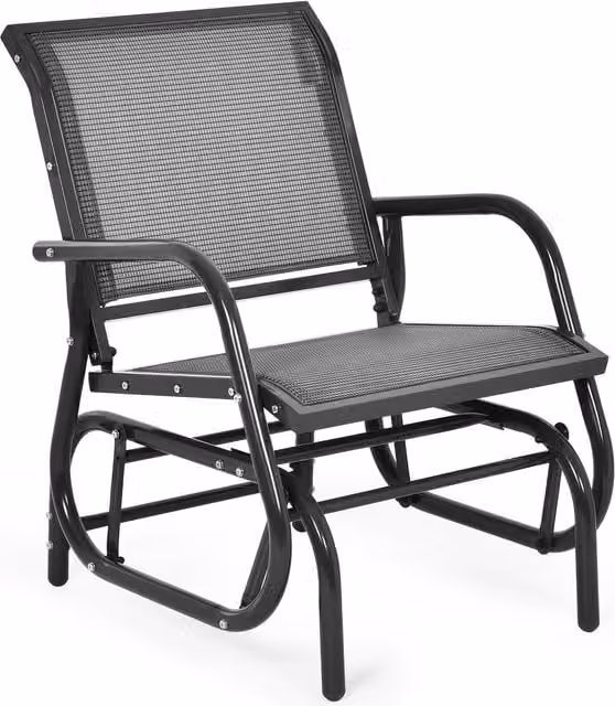 Gymax Modern Grey Metal Glider Chair and Outdoor Swing Rocking Armchair – 1