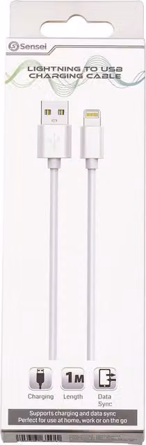 Sensei Lightning to USB-A Charging Cable, White, 1m