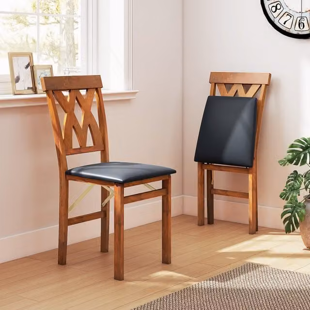 Costway Set of 2 Brown Synthetic Leather and Rubberwood Folding Dining Chairs