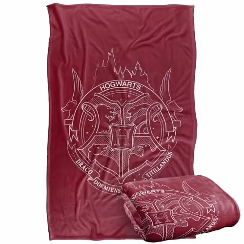 Warner Bros. Harry Potter Hogwarts Badge Super Soft Fleece Throw Blanket, Red/Multicolour, W: 91.44 cm x D: 147 cm