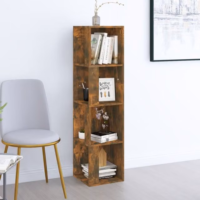 Berkfield Home Corner Cabinet in Smoked Oak Brown, W/D/H: 33 x 33 x 132 cm