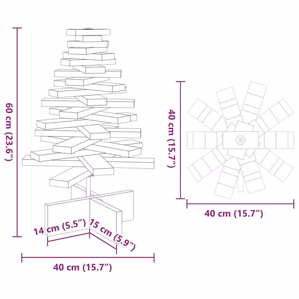 Berkfield Home Festive Wooden Tabletop Christmas Tree in Wax Brown, Height: 60 cm – 3