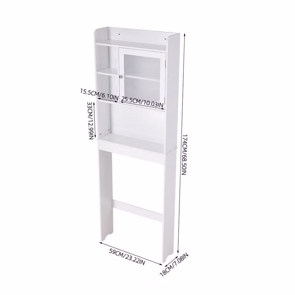 EONLION White Over the Toilet Storage Cabinet with Glass Doors and Internal Shelves – 2