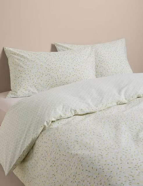 M&S Reversible Floral Cotton Blend Duvet Cover Set, Green, W: 180 cm, H: 200 cm