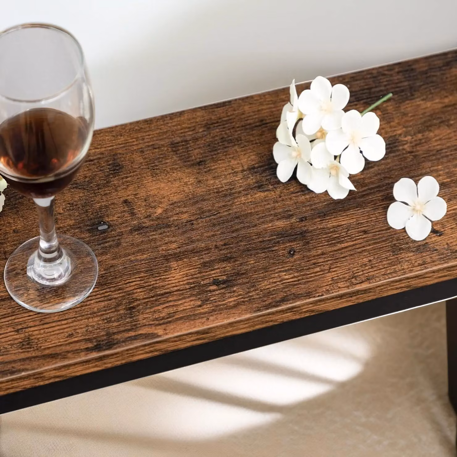 Pirlo Plush Narrow and Slim Console Table in Brown, W: 180 cm, D: 20 cm, H: 80.5 cm – 2
