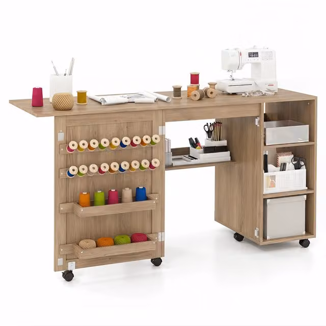 Costway Modern Multifunctional Sewing Machine Craft Station in Brown